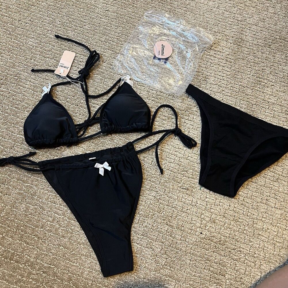 Jimmi Swim black string bikini with white bows size m NWT
